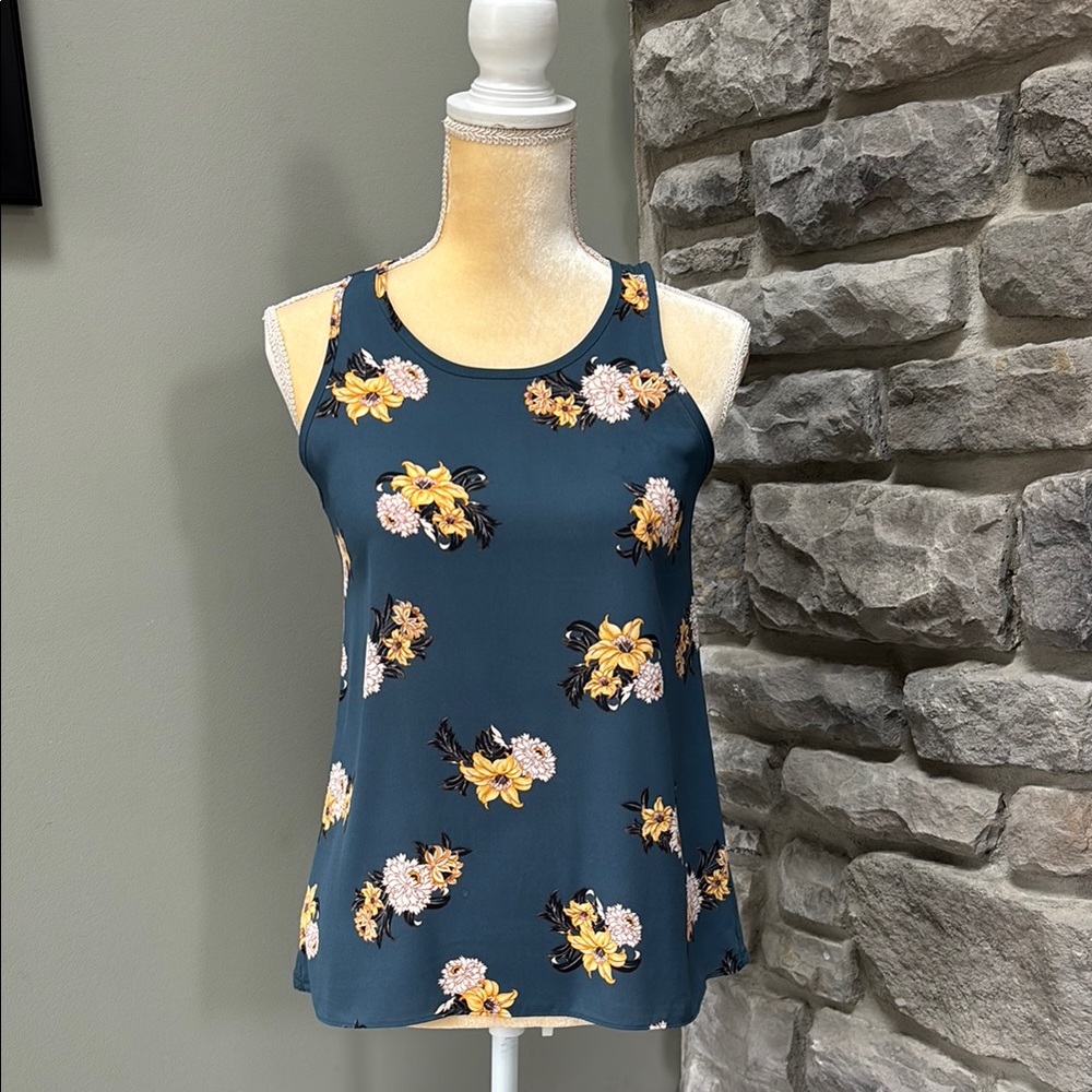 Floral Sleeveless Top - Teal, LOFT, XSP